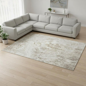 HomeRoots 10' X 14' Taupe & Beige Abstract Washable Area Rug – Durable, UV-Protected, Perfect for Busy Homes! 676800