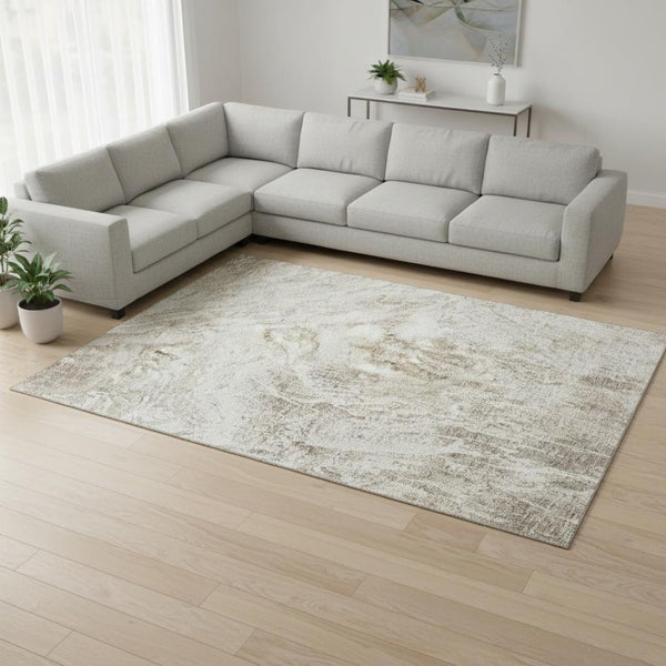 HomeRoots 10' X 14' Taupe & Beige Abstract Washable Area Rug – Durable, UV-Protected, Perfect for Busy Homes! 676800