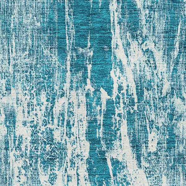 HomeRoots 5' X 8' Teal and Ivory Abstract Area Rug - Washable, UV-Protected, Stain-Resistant for High-Traffic Spaces 676802