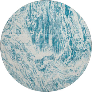 HomeRoots 8' Teal And Ivory Abstract Washable Round Rug - UV Protected, Stain-Resistant, Perfect for High-Traffic Areas 676803