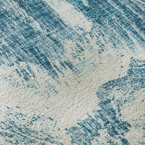 HomeRoots 8' Teal And Ivory Abstract Washable Round Rug - UV Protected, Stain-Resistant, Perfect for High-Traffic Areas 676803