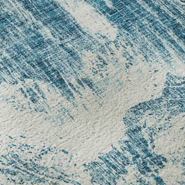 HomeRoots 8' Teal And Ivory Abstract Washable Round Rug - UV Protected, Stain-Resistant, Perfect for High-Traffic Areas 676803