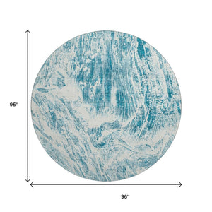 HomeRoots 8' Teal And Ivory Abstract Washable Round Rug - UV Protected, Stain-Resistant, Perfect for High-Traffic Areas 676803