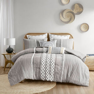 English Elm Cotton Imani Printed Chenille Comforter Set Full/Queen — Mid-Century Geometric Texture, OEKO-TEX Certified, Soft breathable cotton Gray 21.65 L x 22.83 W x 10.63 H B035128799