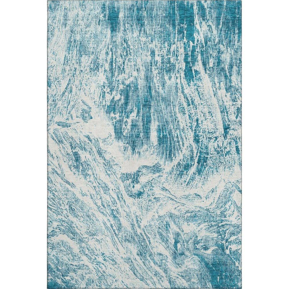 HomeRoots 8' X 10' Teal And Ivory Abstract Area Rug - Washable, UV Protected, Durable Design for Modern Spaces 676804