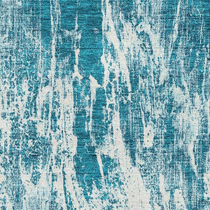 HomeRoots 8' X 10' Teal And Ivory Abstract Area Rug - Washable, UV Protected, Durable Design for Modern Spaces 676804