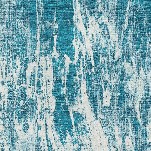 HomeRoots 8' X 10' Teal And Ivory Abstract Area Rug - Washable, UV Protected, Durable Design for Modern Spaces 676804