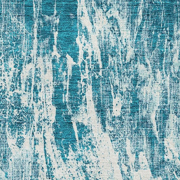 HomeRoots 9' X 12' Teal & Ivory Abstract Area Rug – Stylish, Washable, UV-Protected for Durable Everyday Use! 676805