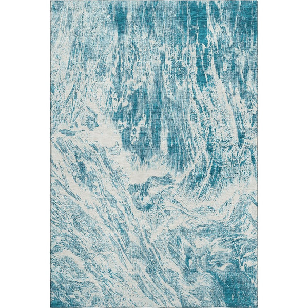 HomeRoots 10' X 14' Teal And Ivory Abstract Area Rug - Washable, UV Protected, Durable & Easy-Care for Homes 676806