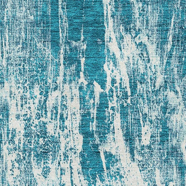 HomeRoots 10' X 14' Teal And Ivory Abstract Area Rug - Washable, UV Protected, Durable & Easy-Care for Homes 676806