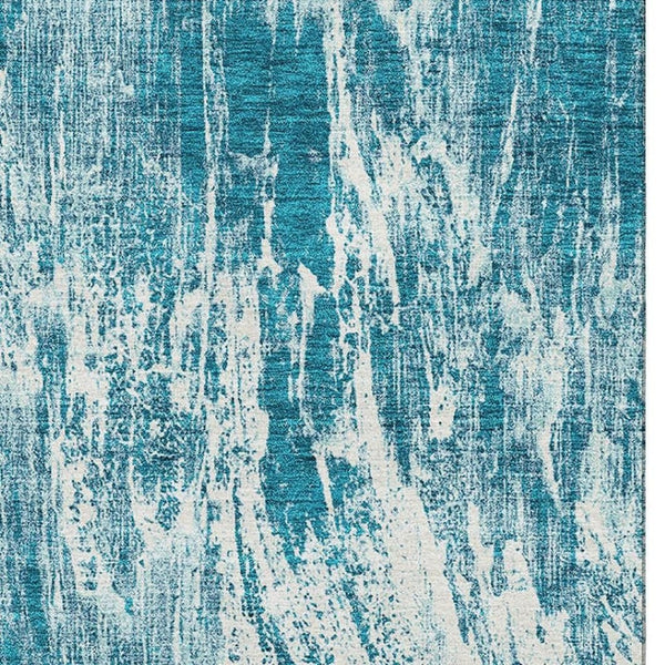 HomeRoots 10' X 14' Teal And Ivory Abstract Area Rug - Washable, UV Protected, Durable & Easy-Care for Homes 676806