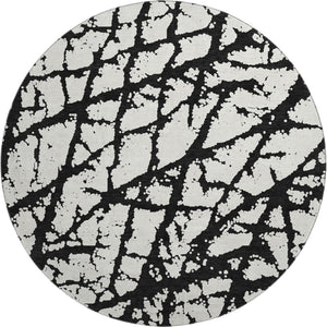 HomeRoots 8' Black And Ivory Abstract Round Rug - Washable, UV Protected, Durable Design for Modern Homes 676809