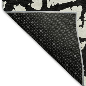 HomeRoots 8' Black And Ivory Abstract Round Rug - Washable, UV Protected, Durable Design for Modern Homes 676809