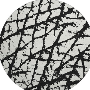 HomeRoots 8' Black And Ivory Abstract Round Rug - Washable, UV Protected, Durable Design for Modern Homes 676809