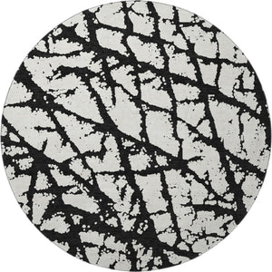 HomeRoots 8' Black And Ivory Abstract Round Rug - Washable, UV Protected, Durable Design for Modern Homes 676809