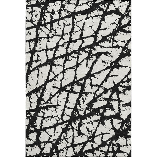 HomeRoots 8' X 10' Abstract Black and Ivory Washable Area Rug with UV Protection for High-Traffic Spaces 676810