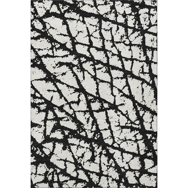 HomeRoots 8' X 10' Abstract Black and Ivory Washable Area Rug with UV Protection for High-Traffic Spaces 676810
