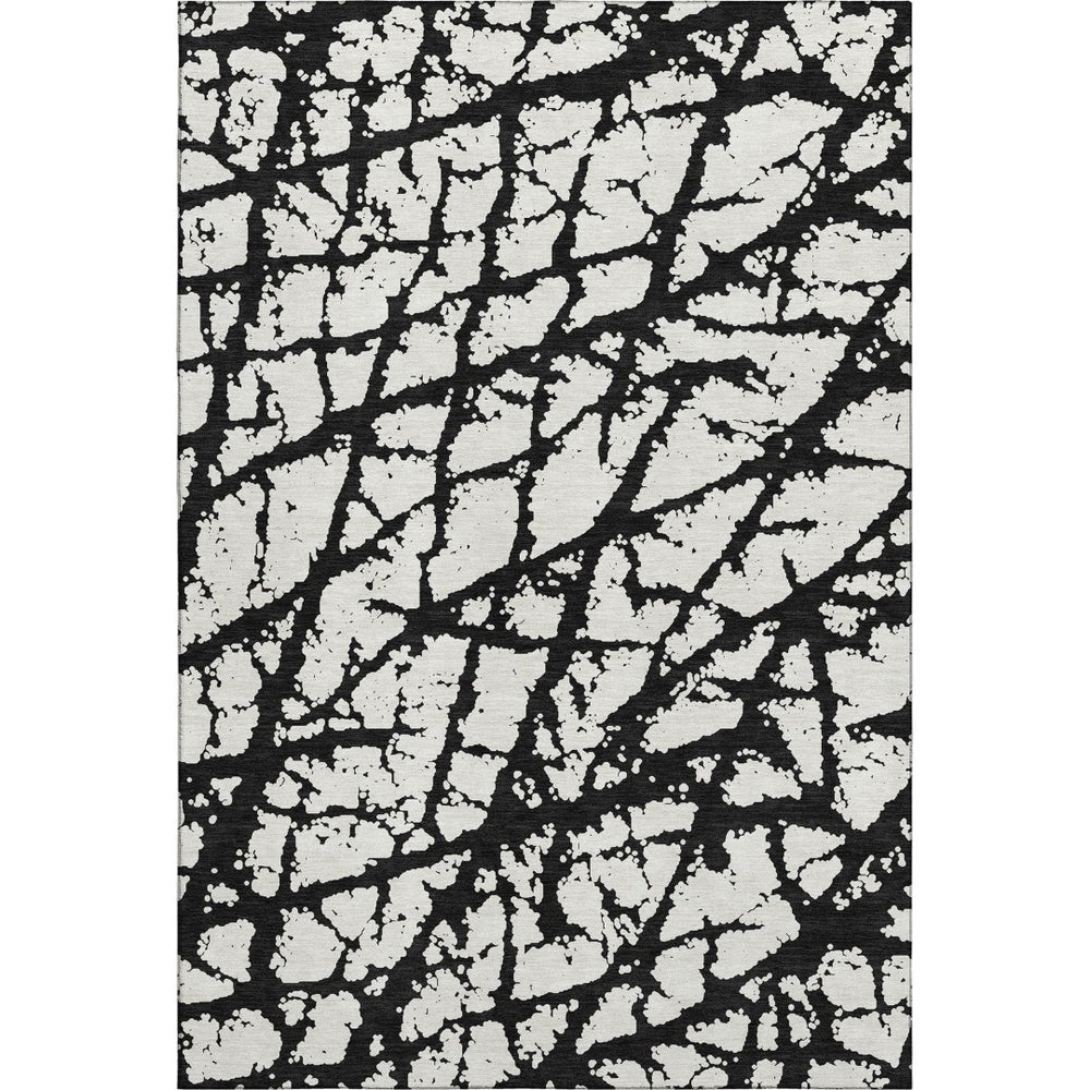 HomeRoots 9' X 12' Black And Ivory Abstract Rug - Washable, UV Protected, Durable Design for High-Traffic Areas 676811