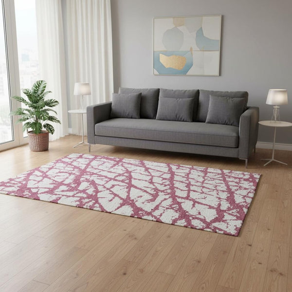 HomeRoots 5' X 8' Blush and Ivory Abstract Washable Area Rug - UV Protected, Soft, Stylish, and Durable Design 676814