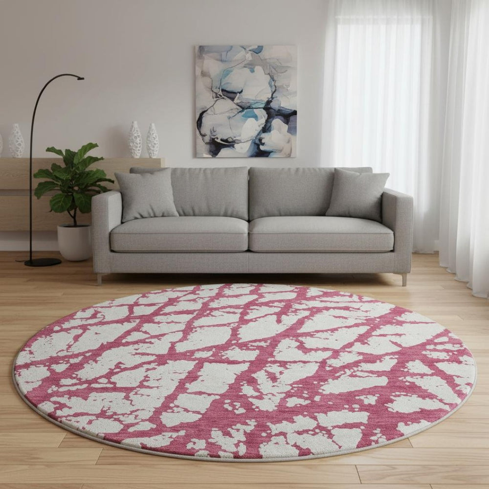 HomeRoots 8' Blush and Ivory Round Rug – Stylish, Stain-Resistant, UV-Protected Area Rug for Family Spaces 676815