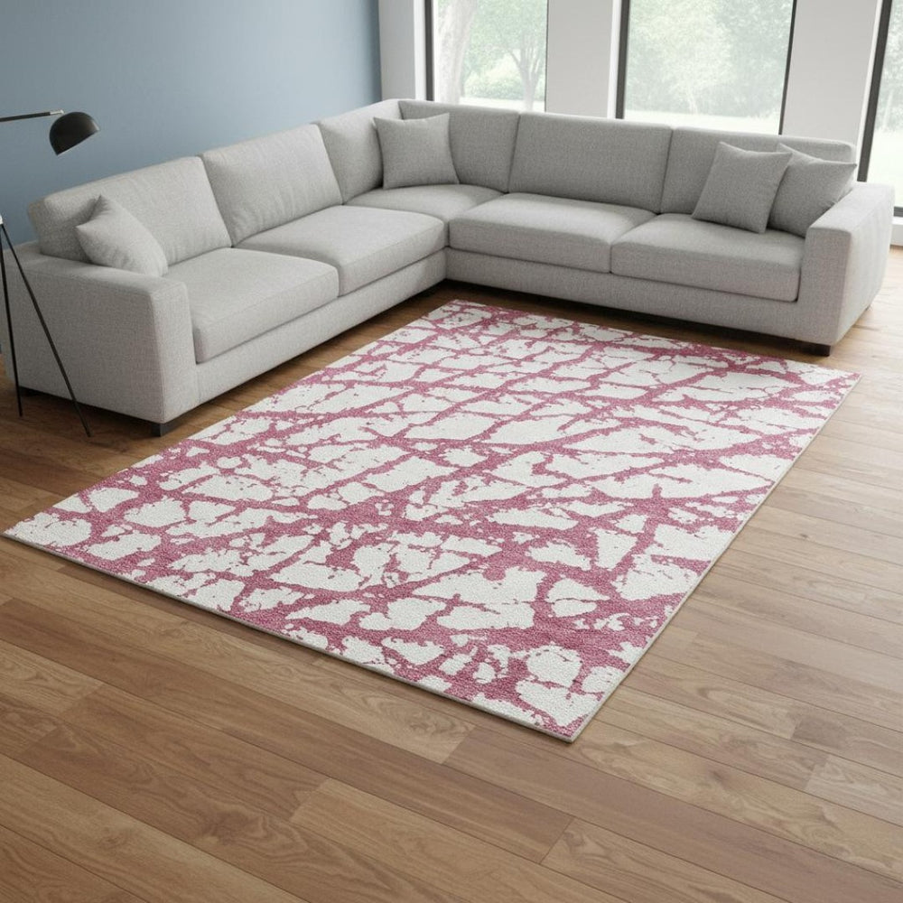 HomeRoots 8' X 10' Blush & Ivory Abstract Washable Area Rug - Durable, UV-Protected, Ideal for High-Traffic Spaces 676816