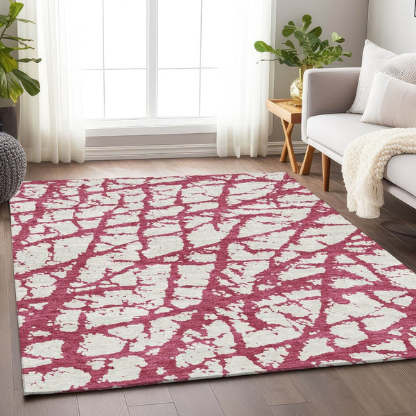 HomeRoots 8' X 10' Blush & Ivory Abstract Washable Area Rug - Durable, UV-Protected, Ideal for High-Traffic Spaces 676816