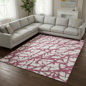 HomeRoots 9' X 12' Blush and Ivory Abstract Area Rug - Washable, Stain-Resistant, UV Protected for Everyday Use 676817