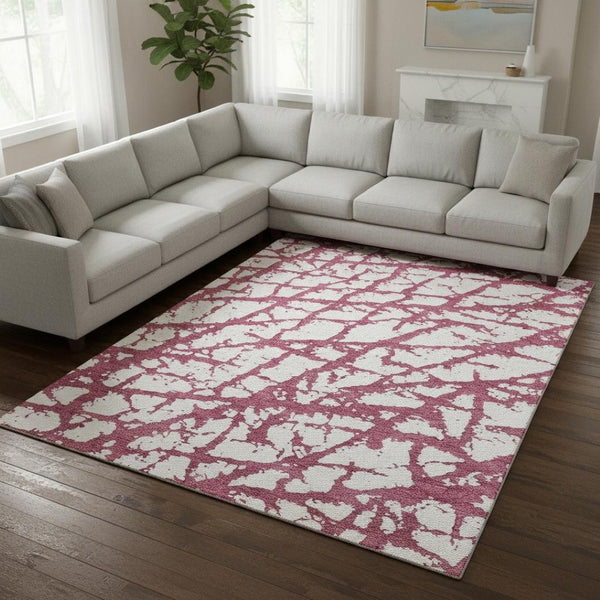 HomeRoots 9' X 12' Blush and Ivory Abstract Area Rug - Washable, Stain-Resistant, UV Protected for Everyday Use 676817