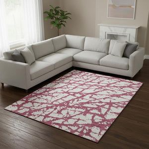 HomeRoots 10' Blush and Ivory Abstract Area Rug - Washable, UV Protected, Durable Design for Modern Homes 676818