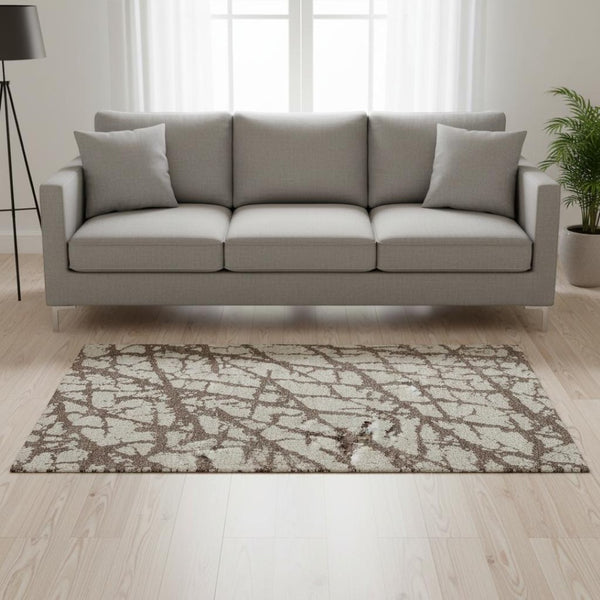 HomeRoots 5' X 8' Brown And Beige Abstract Area Rug - Stylish, Washable, UV-Protected for Homes with Kids & Pets 676820