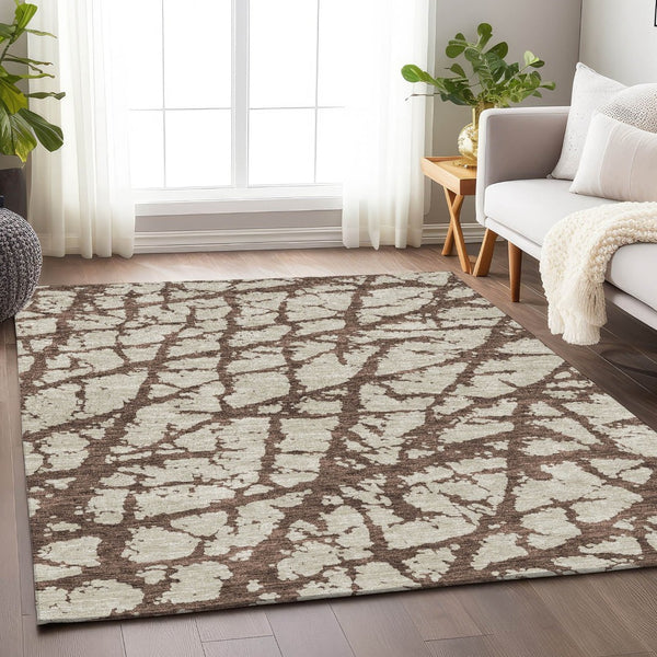 HomeRoots 5' X 8' Brown And Beige Abstract Area Rug - Stylish, Washable, UV-Protected for Homes with Kids & Pets 676820