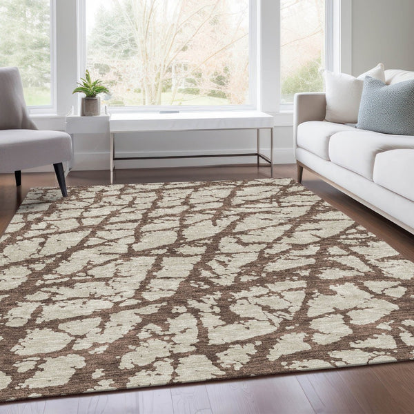 HomeRoots 5' X 8' Brown And Beige Abstract Area Rug - Stylish, Washable, UV-Protected for Homes with Kids & Pets 676820