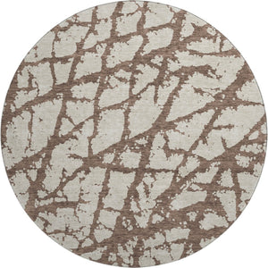 HomeRoots 8' Abstract Washable Round Area Rug in Brown and Beige - UV Protected, Stain Resistant, Easy-Care Design 676821
