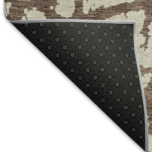 HomeRoots 8' Abstract Washable Round Area Rug in Brown and Beige - UV Protected, Stain Resistant, Easy-Care Design 676821