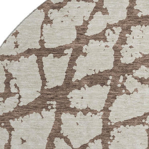 HomeRoots 8' Abstract Washable Round Area Rug in Brown and Beige - UV Protected, Stain Resistant, Easy-Care Design 676821