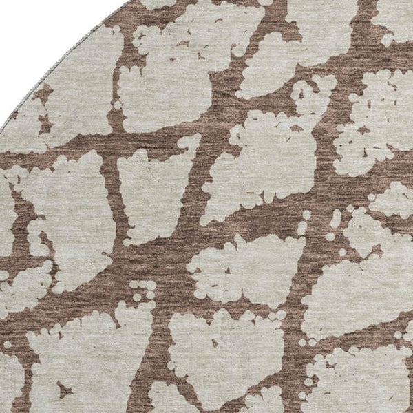 HomeRoots 8' Abstract Washable Round Area Rug in Brown and Beige - UV Protected, Stain Resistant, Easy-Care Design 676821