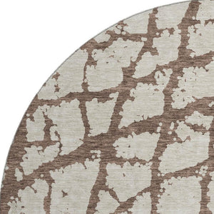 HomeRoots 8' Abstract Washable Round Area Rug in Brown and Beige - UV Protected, Stain Resistant, Easy-Care Design 676821