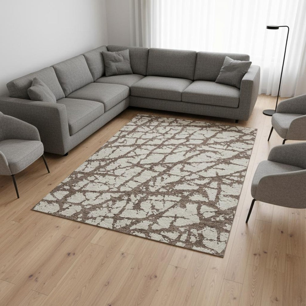 HomeRoots 8' X 10' Washable Brown & Beige Abstract Area Rug with UV Protection for Durable, Stylish Living Spaces 676822
