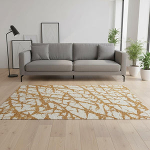 HomeRoots 5' Copper and Ivory Abstract Washable Area Rug with UV Protection - Durable, Stylish, Easy-Care Design! 676826