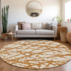 HomeRoots 8' Copper and Ivory Abstract Washable Round Rug - UV Protected, Stain-Resistant, Ideal for Families 676827
