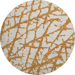 HomeRoots 8' Copper and Ivory Abstract Washable Round Rug - UV Protected, Stain-Resistant, Ideal for Families 676827