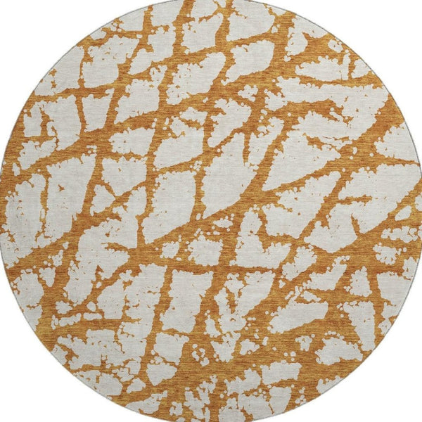 HomeRoots 8' Copper and Ivory Abstract Washable Round Rug - UV Protected, Stain-Resistant, Ideal for Families 676827