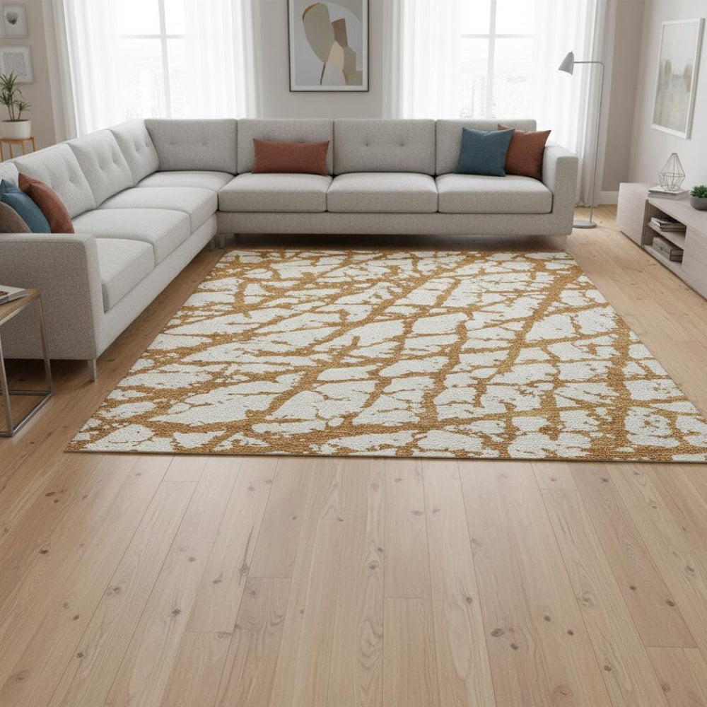 HomeRoots 8' X 10' Copper and Ivory Washable Area Rug - Modern Abstract Design with UV Protection & Durability 676828