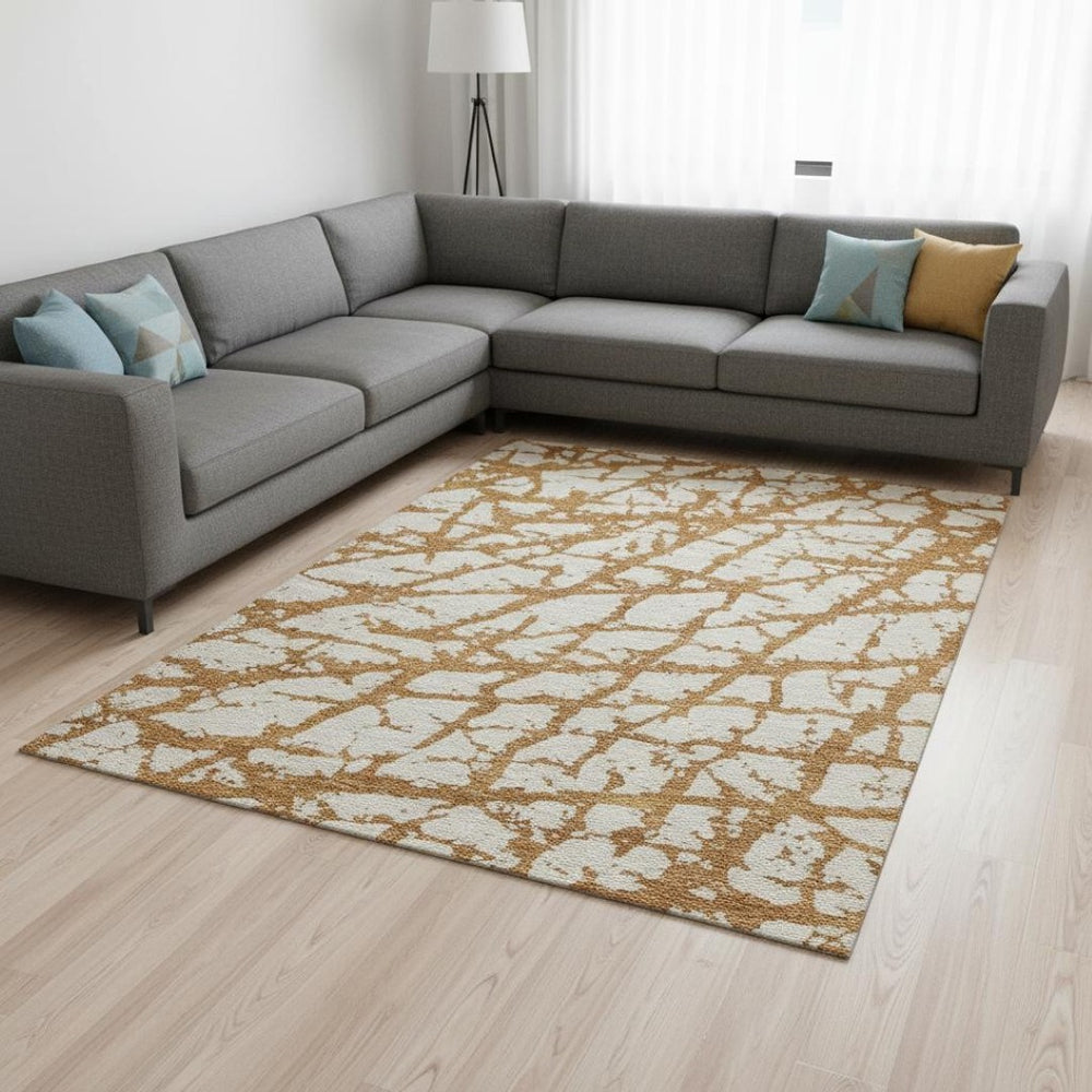 HomeRoots 9' X 12' Copper and Ivory Abstract Washable Area Rug - UV Resistant, Durable, Easy-Care Design! 676829