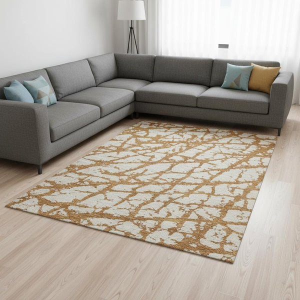 HomeRoots 9' X 12' Copper and Ivory Abstract Washable Area Rug - UV Resistant, Durable, Easy-Care Design! 676829