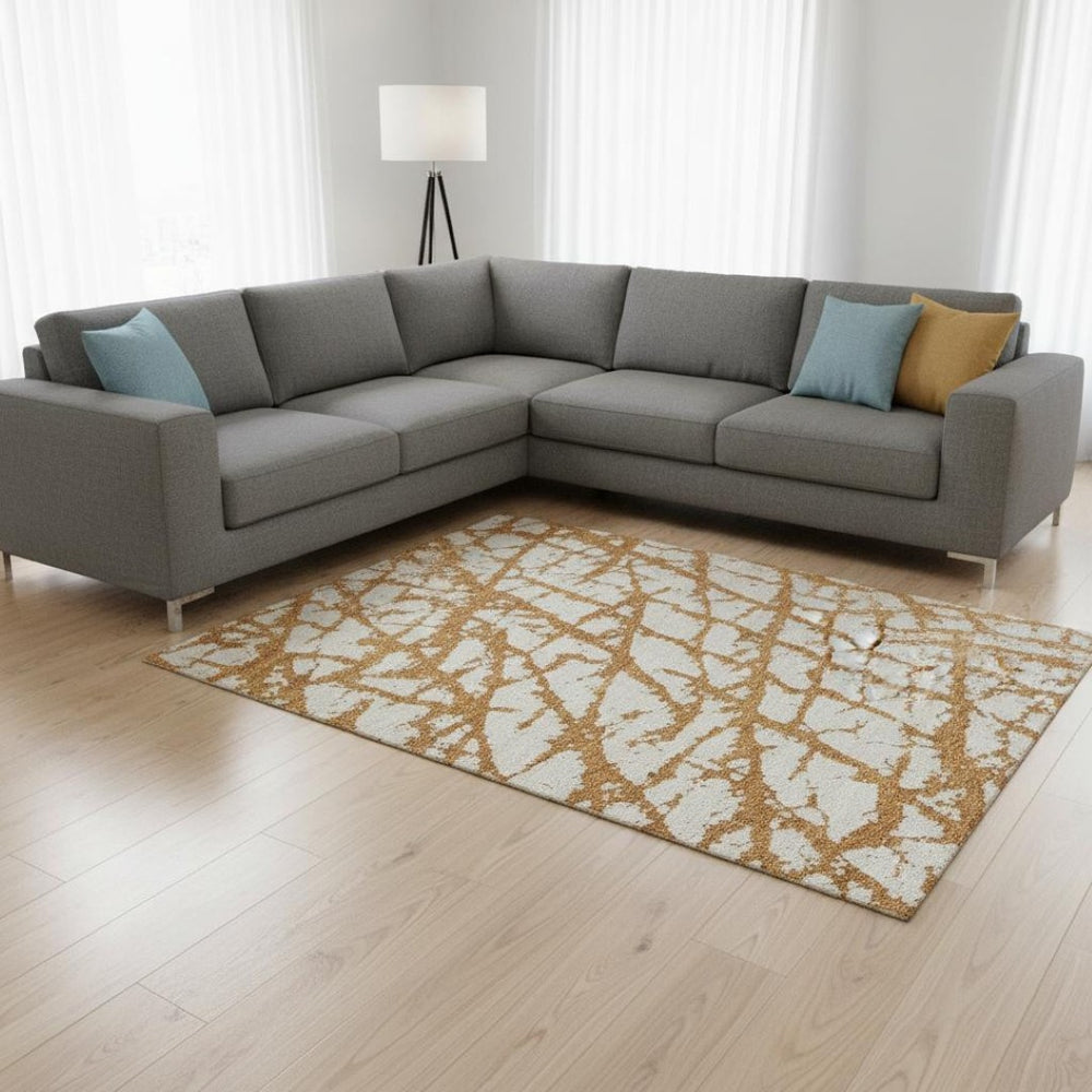 HomeRoots 10' X 14' Copper And Ivory Abstract Area Rug – Stylish, Washable, UV-Protected for Active Homes 676830