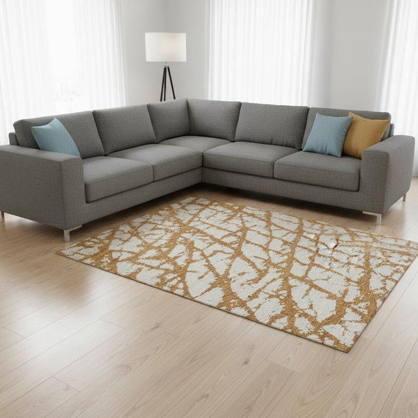HomeRoots 10' X 14' Copper And Ivory Abstract Area Rug – Stylish, Washable, UV-Protected for Active Homes 676830