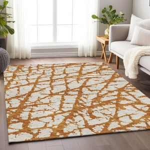HomeRoots 10' X 14' Copper And Ivory Abstract Area Rug – Stylish, Washable, UV-Protected for Active Homes 676830