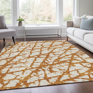 HomeRoots 10' X 14' Copper And Ivory Abstract Area Rug – Stylish, Washable, UV-Protected for Active Homes 676830