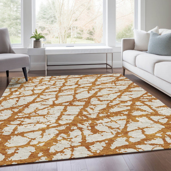 HomeRoots 10' X 14' Copper And Ivory Abstract Area Rug – Stylish, Washable, UV-Protected for Active Homes 676830